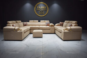 Eight Seater Chrome Set Beige Lshape + 3 Seater