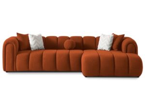 Modern Burnt Orange Channel-Tufted L-Shaped Sofa
