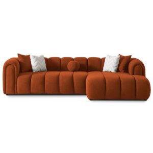 Modern Burnt Orange Channel-Tufted L-Shaped Sofa