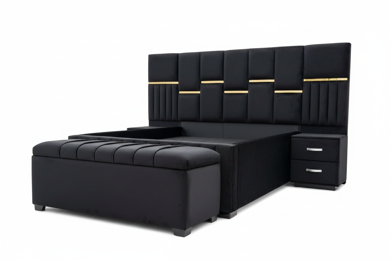 Modern Upholstered Queen Size Bed Frame with Padded Headboard