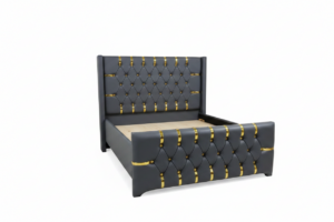 Modern Upholstered Queen Size Bed Frame with Padded Headboard Grey