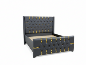 Modern Upholstered Queen Size Bed Frame with Padded Headboard Grey