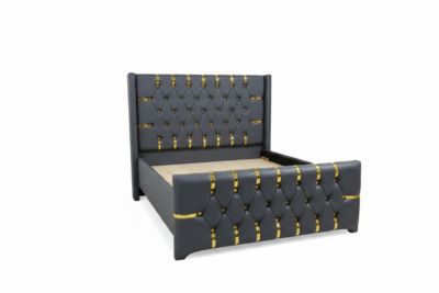Modern Upholstered Queen Size Bed Frame with Padded Headboard Grey
