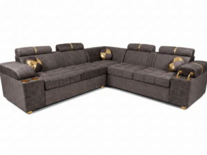 Lshape brown chrome sofa with cup holders
