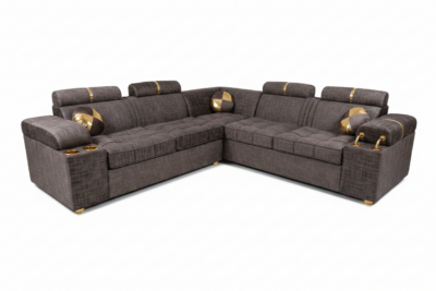 Lshape chrome sofa dark brown