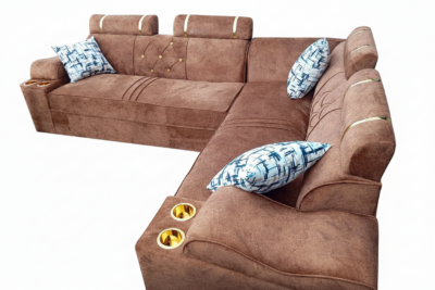 Lshape chrome sofa brown