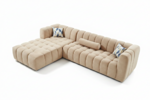 Modern Cream Bubble-Tufted Sectional Sofa with Chaise