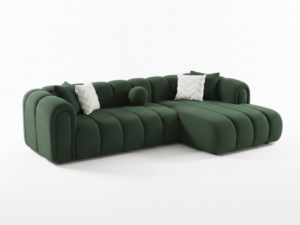 Dark Green Bouclé Channel-Tufted L-Shaped Sofa
