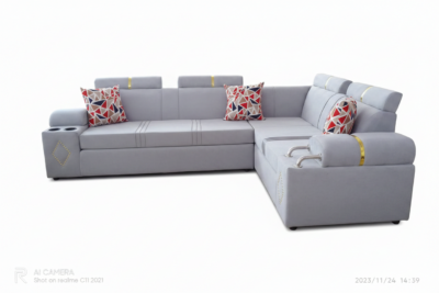 Lshape chrome sofa white