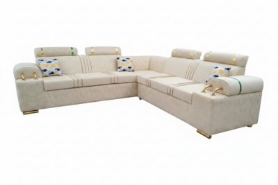 Lshape chrome sofa beige