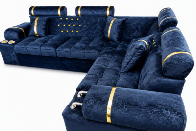 Luxurious Lshape headrest sofa with cup holders - Black