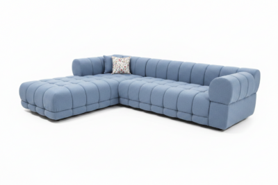 Modern Bubble-Tufted Sectional Sofa (Powder Blue)