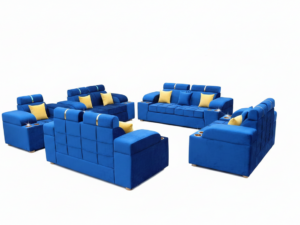 Royal Blue 7-Seater Luxury Sofa Set with Cup Holders