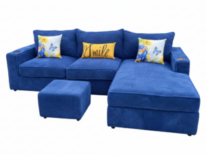 Royal Blue L-Shaped Sectional Sofa with Chaise and Ottoman