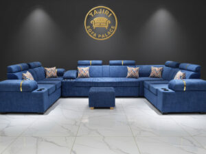 Eight seater chrome set Lshape + 3 seater blue