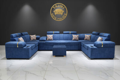 Eight seater chrome set Lshape + 3 seater blue