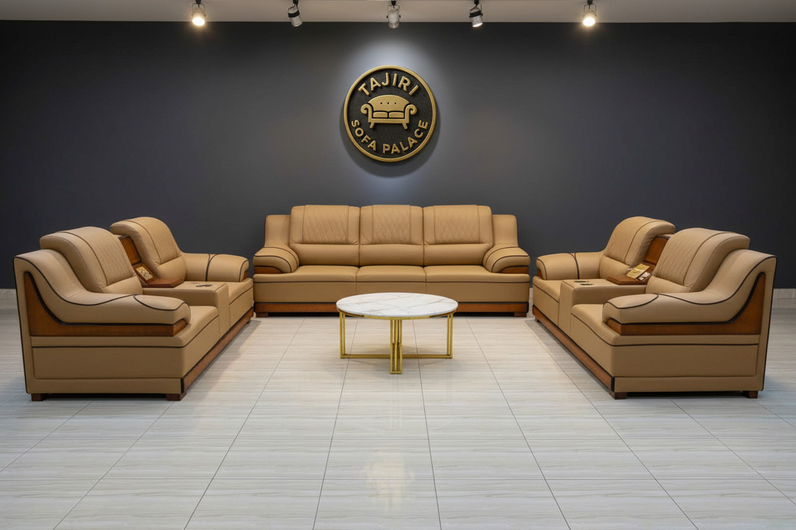 SGR seven seater set brown with spring cushions
