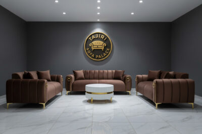 Chocolate brown nine seater set with spring cushions