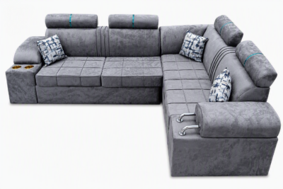 Luxurious Lshape headrest sofa with cup holders