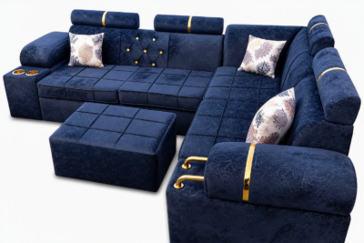 Luxurious Lshape headrest sofa with cup holders