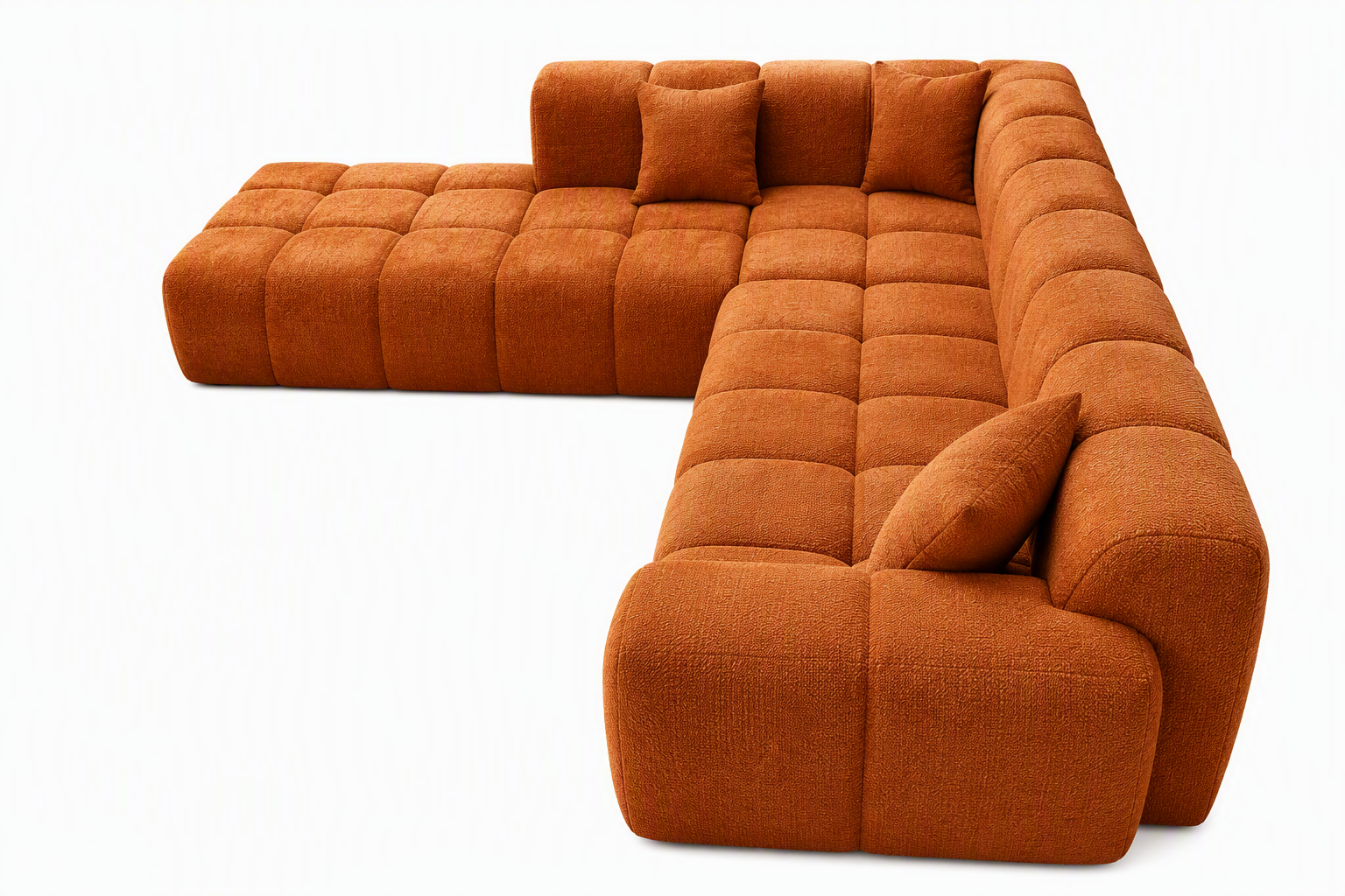 Luxury Bouclé L-Shaped Sectional Sofa - Burnt Orange