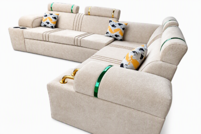Luxurious Lshape headrest sofa with cup holders