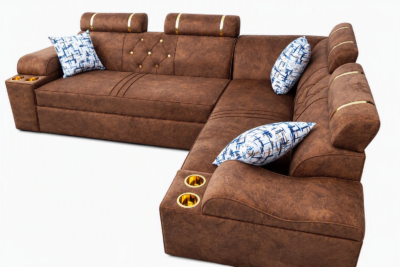 Luxurious Lshape headrest sofa with cup holders